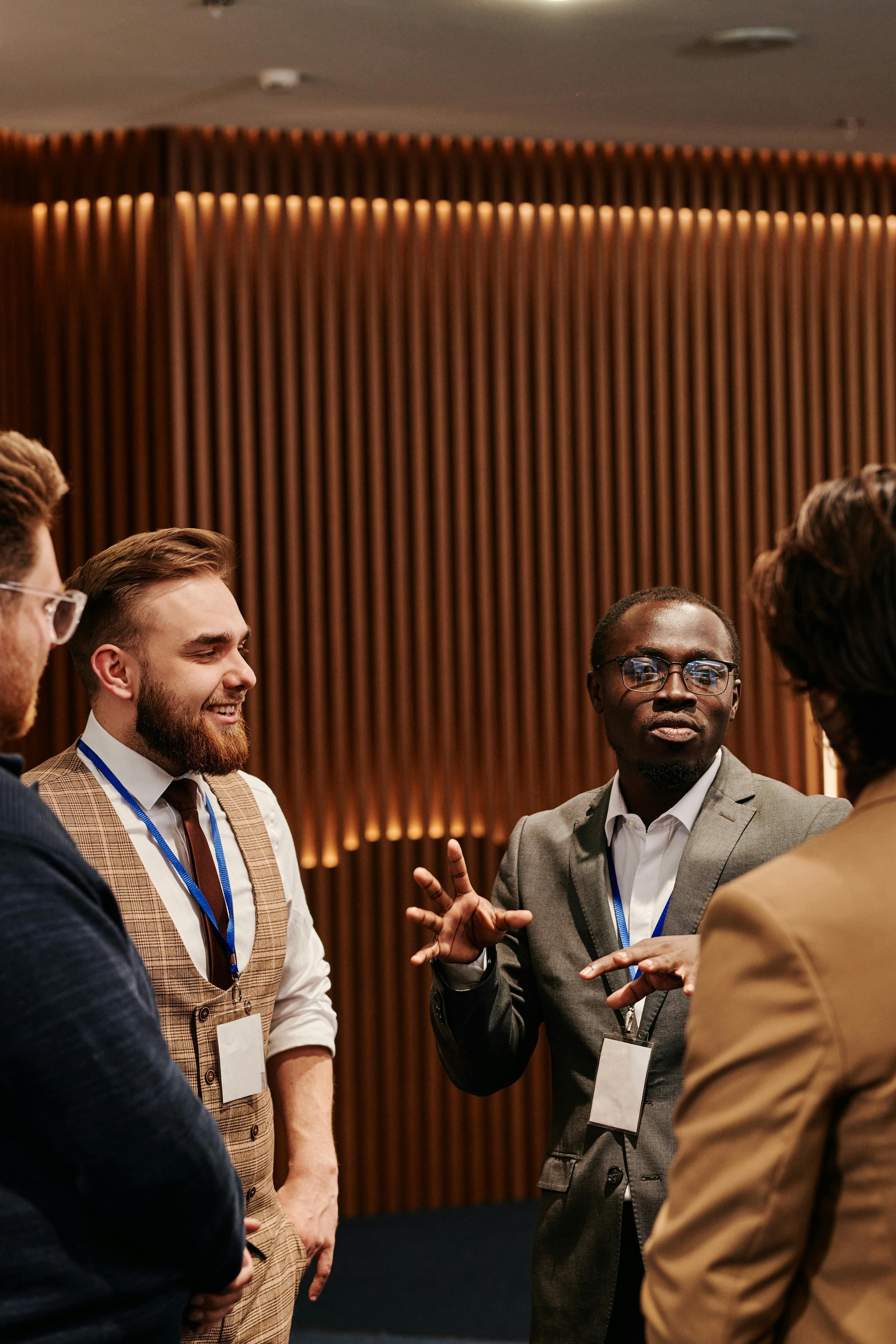 Property operators in conversation at an industry briefing